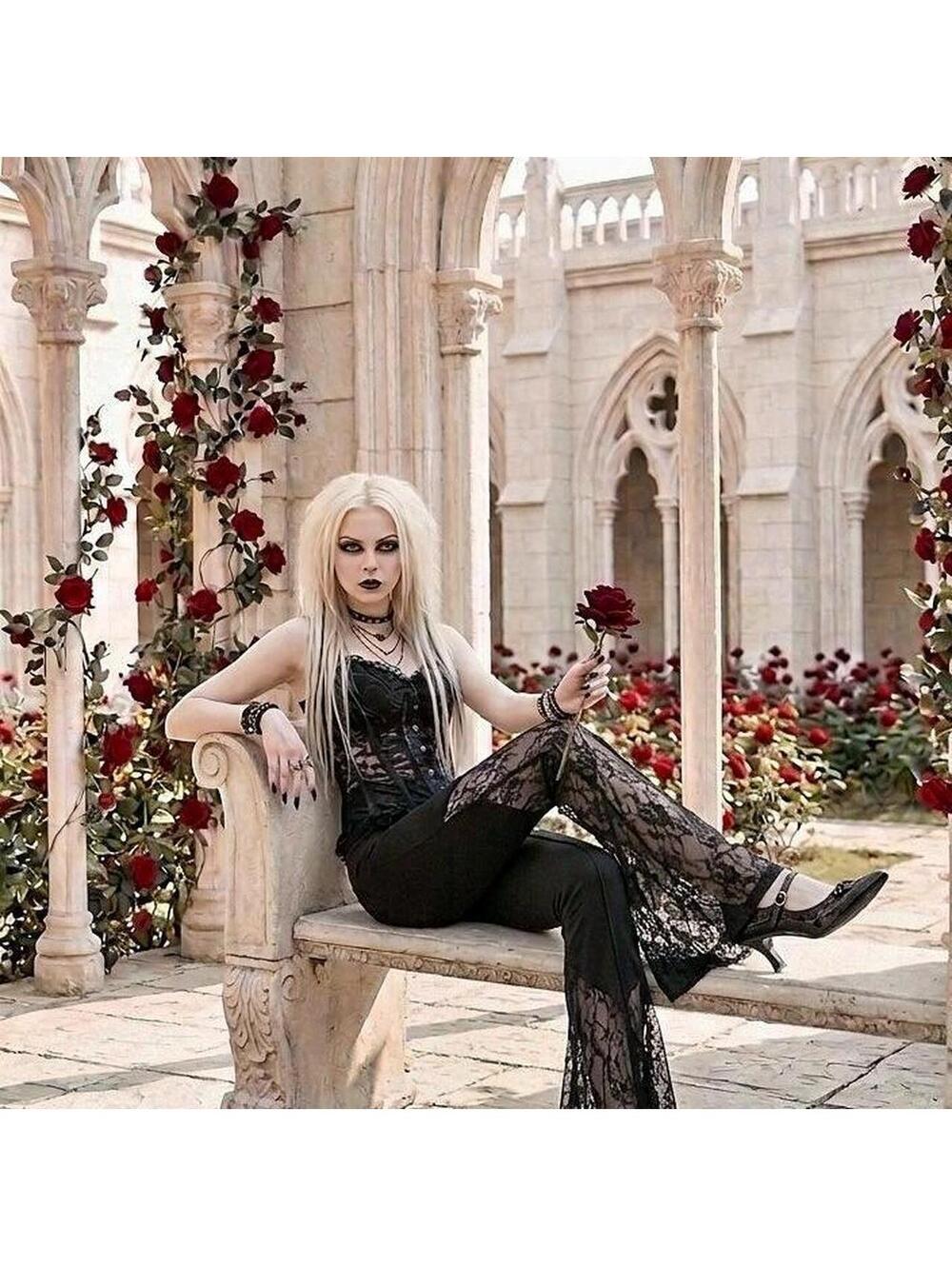 Gothic Lace Flare Pants - Picture 4 of 4